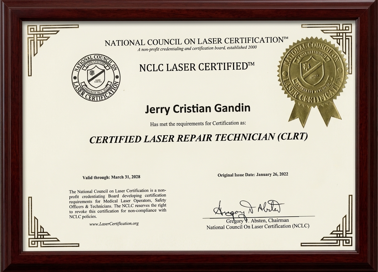 Certificado NCLC - Certified Laser Repair Technician (CLRT) - Jerry Cristian Gandin